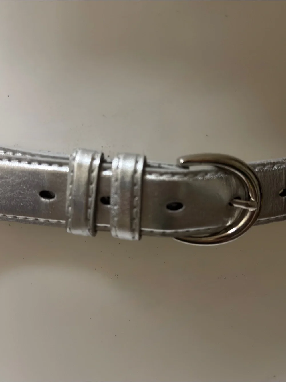 Genuine Leather Metallic Silver Skinny Belt Silver Tone Buckle 1” x 40”